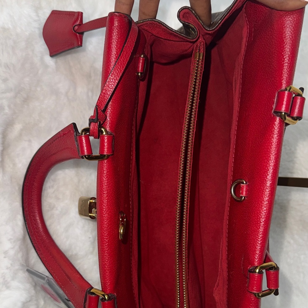 Louis Vuitton Red and Brown Monogram Top-Handle Satchel with Gold Hardware - Picture 4 of 8